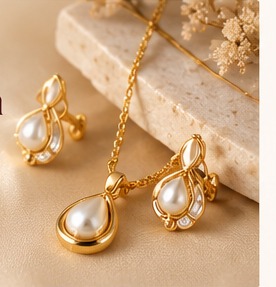 Gold tone pendant and earrings