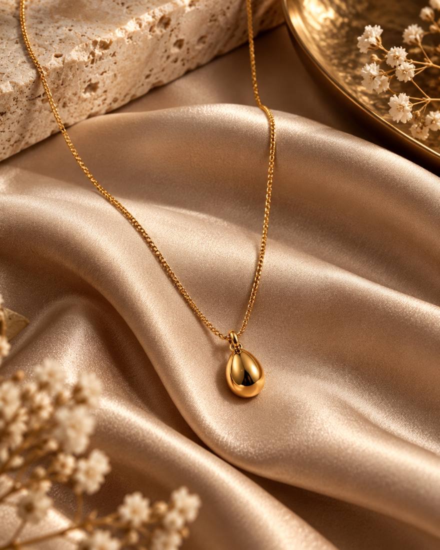RUHEERA Golden Dew Minimalist Teardrop Pendant Necklace