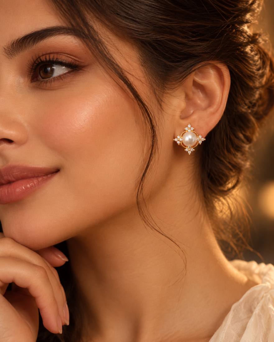 Pearl Bloom Gold-Plated Pearl Stud Earrings